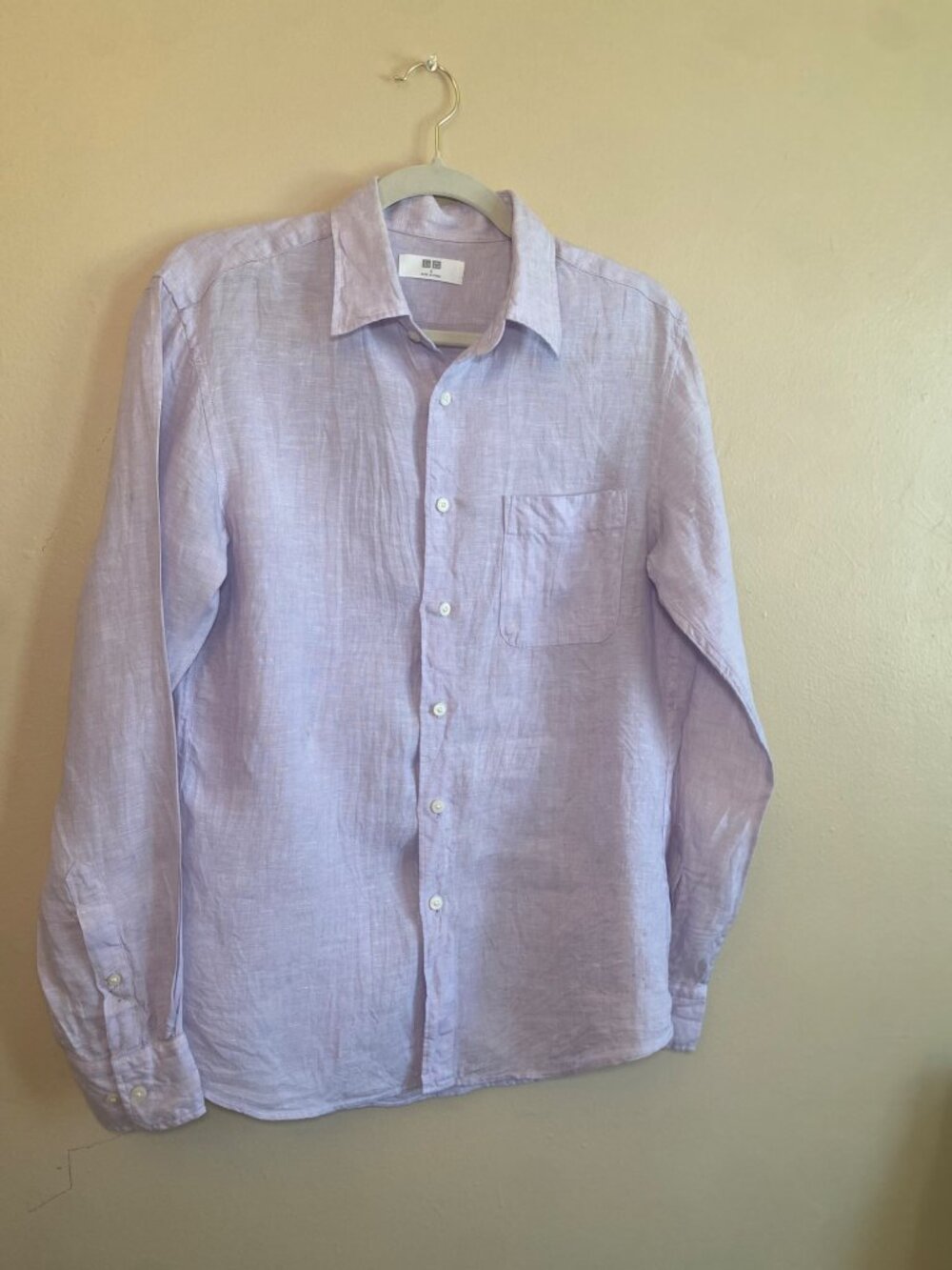 Uniqlo 100% Linen Button Front Shirt Lavender Men's/Teen Size S - Picture 2 of 7